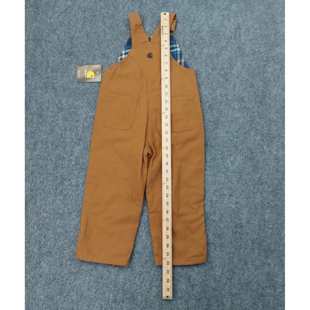 Carhartt Overalls Toddler 3T Brown Duck Canvas Flannel Lined Bib Double Knee
